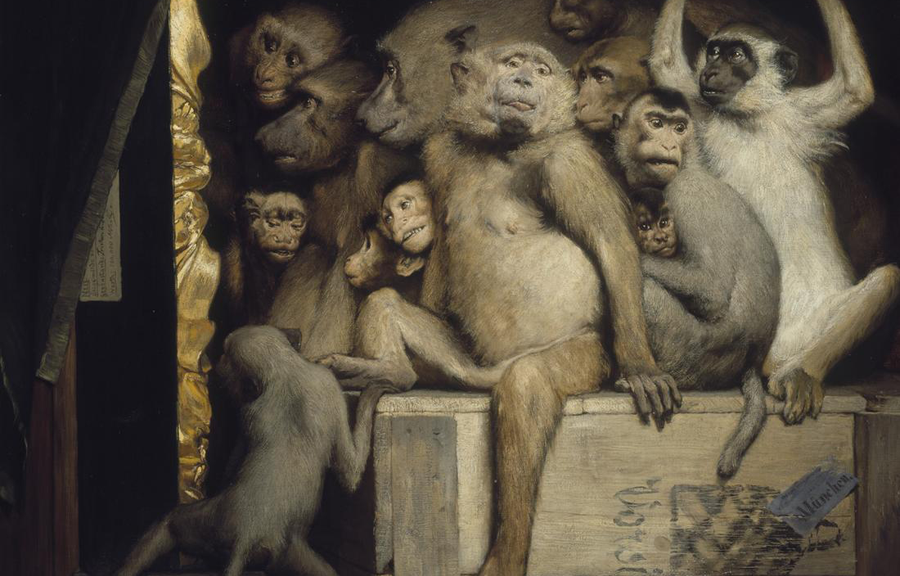 Gabriel Cornelius von Max [1889] Monkeys as Judges of Art. Oil on canvas, 85 × 107cm. Neue Pinakothek, Munich.