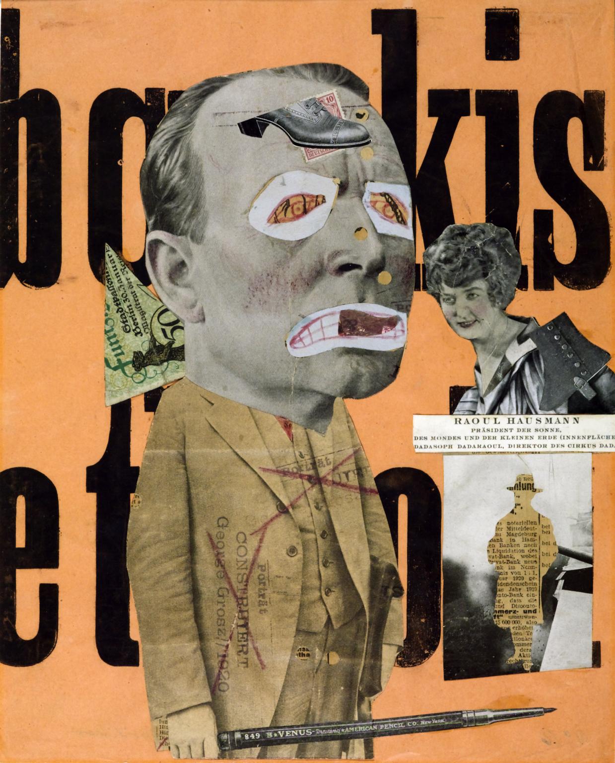 Raoul Hausmann [1919-20] The Art Critic. Lithograph and photographic collage on paper, 318 x 254mm.