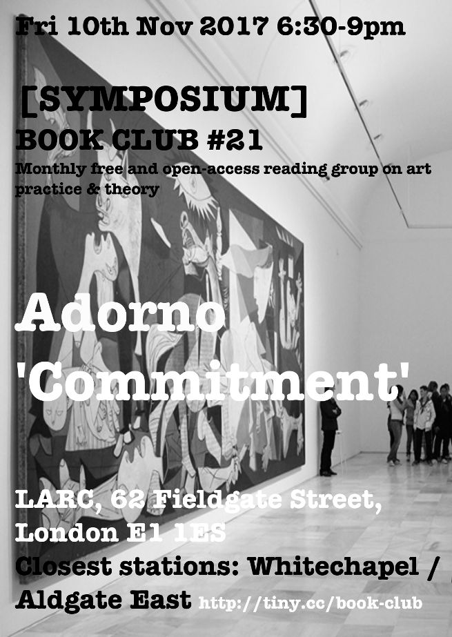 [SYMPOSIUM] #21 Adorno: Commitment. Flyer by Nat Pimlott.