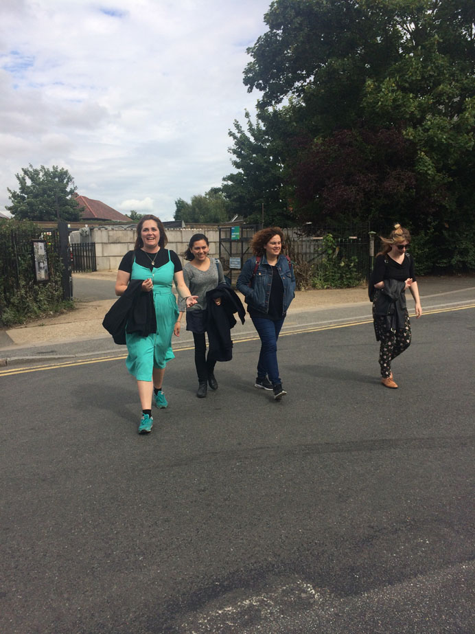Emma, Cristina, Maria and Michaela leaving the Old Waterworks, Southend-on-Sea.