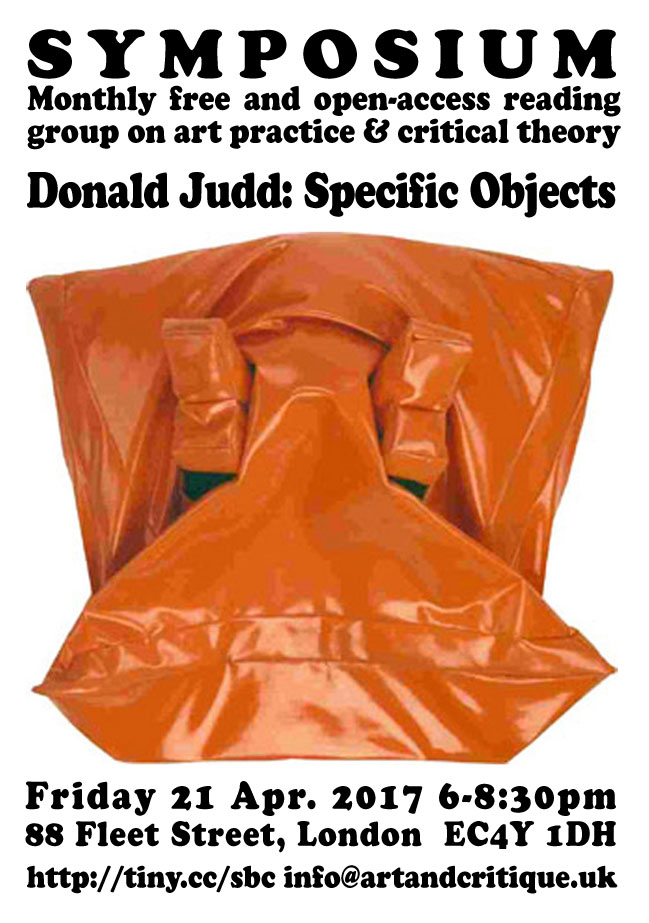 [SYMPOSIUM]#17 Donald Judd Specific Objects, 21 Apr 2017, MayDay Rooms.